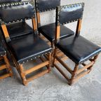 Set Of 8 Wooden And Leather Antique Flemish Chairs. thumbnail 3