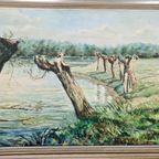 Olieverf Op Doek - Polderlandschap - Nisse - 1977 - Gesigneerd thumbnail 6