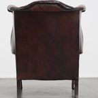 Luxe, Warm Gekleurde, Bruine Rundleren Chesterfield Oorfauteuil Met Unieke Details thumbnail 4