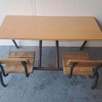 Vintage Stoer Industriële Schoolbank Uit Frankrijk thumbnail 9