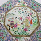 Porselein - Wandbord - Famille Rose - Octagon - 19E Eeuw thumbnail 7