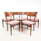 6 Deense Vintage Eettafel Stoelen | Nieuw Gestoffeerd Roze thumbnail 2