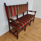 Antieke Vintage Franse Eikenhouten Bank, Halbank Eetkamerbank thumbnail 6