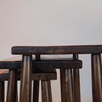Vintage Eiken Houten Bijzettafeltjes Brutalist Set Tafeltje thumbnail 13
