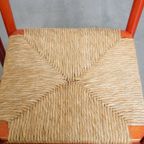 Leuke Set Van 3 Rode Vintage Houten Stoelen Uit De Jaren ’70 Met Een Gevlochten Rieten Zitting thumbnail 8