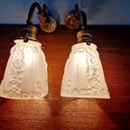Paar Art Deco Schansen In Brons En Gesatineerd Glas, 1920 thumbnail 12