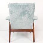 Vintage Fauteuil Teakhout Licht Blauwe Ribstof Nieuw thumbnail 6