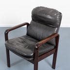 Set Of 6 Black Leather Armchairs / Fauteuil From Dyrlund, 1980’S Denmark thumbnail 8