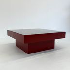 Mid Century Rode Italiaanse Salontafel Met Glazen Blad thumbnail 13