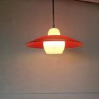 Vintage Opaline Hanglamp Jaren 50 Rood Wit thumbnail 3
