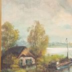 Antiek Xl Olieverf Schilderij Op Linnen thumbnail 8