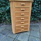 Rotan Bamboe Tallboy Ladekast Commode Kast Vintage thumbnail 2