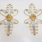 2 Vintage Banci Wandlamp Bloem Murano Goud Regency Italy '70 thumbnail 7