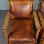 Set Van 2 Art Deco/ Amsterdamse School Schapenleren Fauteuils thumbnail 10