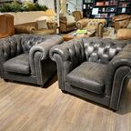 Stoere Vintage Chesterfield Bankstel 3-1-1 Zits Antraciet Grijs thumbnail 9