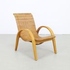 Rare Lounge Chair In Cane And Wood, 1960S thumbnail 2