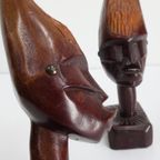 Vintage Houtsnijwerk Beelden Afrikaanse Hoofden thumbnail 9