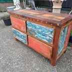 Kleurrijk Tv Meubel, Sidetable, Console Gemaakt Van Sloophou thumbnail 2