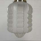 Art Deco Hanglamp Met Mat Glazen Kap En Messing Armatuur, Jaren 30 thumbnail 7