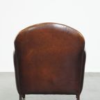 Karaktervolle Vintage Design Fauteuil Gemaakt Van Prachtig Gepatineerd Schapenleer thumbnail 5