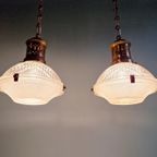 Paar Prismatische Glazen Hangers Van Holophane, 1920-30 thumbnail 6