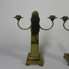 Set Van 2 Messing Art Nouveau Kandelaar, Rond 1910 thumbnail 21