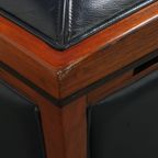 Luxe 2.5-zits Schuitema Art Deco Design Bank Met Mooi Houtwerk En Donkerblauw Rundleer thumbnail 17