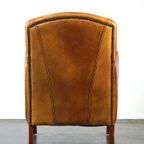 Luxe Rundleren Artdeco Design Armchair Met Houten Armleuningen En Cognac Kleur Leer thumbnail 5