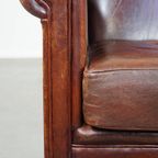 Comfortabele Engelse Stijl Schapenleren Oorfauteuil In Een Prachtige Diepe Cognac Kleur thumbnail 10