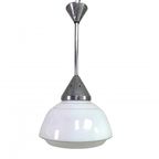 Art Deco Hanglamp Met Geribbelde Glazen Kap, Jaren 30 thumbnail 2
