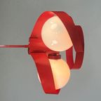 Vintage Rode Metalen Hanglamp / Kroonluchter, Space Age, België 1970's thumbnail 5