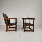 Pair Of English Antique Jacobean Monk Armchairs / Tables By F. Parker & Sons Ltd thumbnail 17