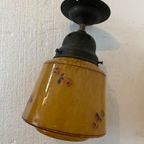 Art Deco Plafondlamp Met Glazen Kap , Jaren 40 thumbnail 7