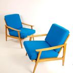 2 Fauteuils Blauwe Wollen Ploegstof | Wol Blauw thumbnail 3