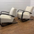 Set Van 2 Jindrich Halabala H269 Loungestoelen Wit Bouclé thumbnail 8