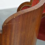 Unieke Set Van 4 Originele Art Deco “wolken” Eetkamerstoelen Met Luxe Rode Bekleding thumbnail 12