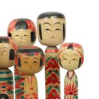 Lot Van 12 Grote Kokeshi Poppen Naruko Handgeschilderd Hout Japan thumbnail 3