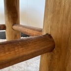French Stool In Solid Elm And Rattan, 1950 thumbnail 6