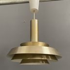Metal Hanging Lamp Veb Brass Color And White 1960S thumbnail 3