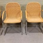 Set Van 4 Vintage Riet En Chroom Design Eetkamerstoelen thumbnail 8