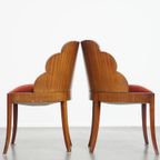 Unieke Set Van 4 Originele Art Deco “wolken” Eetkamerstoelen Met Luxe Rode Bekleding thumbnail 16