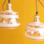 Vintage Hanglampjes, Oud Roze, Goudkleurig Glas, Schulprand thumbnail 7