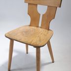 Set Van 6 Brutalist Licht Houten Stoelen Jaren 60 thumbnail 9