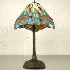 Tiffany Lamp Met Libellen Op Bronzen Voet thumbnail 6