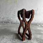 Brutalist Spanish Folding Stool With Leather Seat, 1960S thumbnail 11