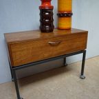 Kleine Vintage Houten Klepkastje Met Stalen Frame Op Wielen, Jaren 70 thumbnail 12