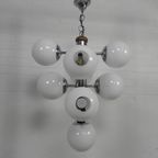 Chromen Vintage Hanglamp Met 9 Witte Glazen Bollen, Jaren, 60 thumbnail 3