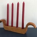 Vintage Handgemaakte Houten Kandelaar Voor 4 Kaarsen thumbnail 2