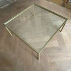 Vierkante Grote Glazen Salontafel, Goud Gelakt Metaal, 1960'S thumbnail 9