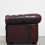 Grote Donkerrode Gevlamde Rundleren Chesterfield Clubfauteuil/ Armchair thumbnail 6